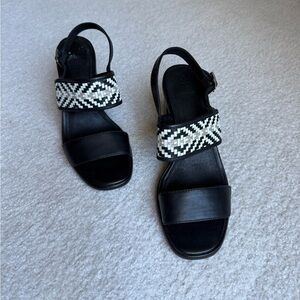Frye Black, Tan and White Patterned Women's Heeled Sandals